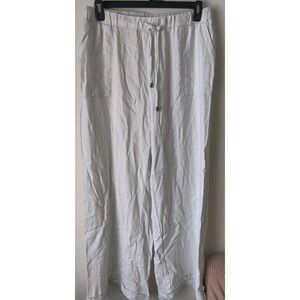 Martha Stewart Women's Linen Blend Subtle Stripe Pants Blue/White Size Large